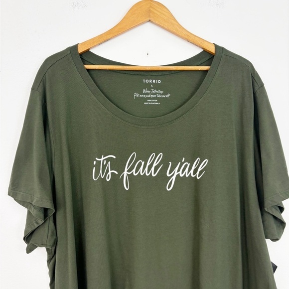 Torrid Olive Green “It’s Fall Y’all” Cotton Short Sleeves Round Neck Tee Size 5 - Picture 4 of 14